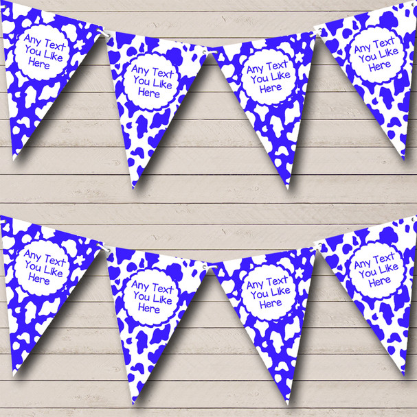 Cow Print Animal Blue White Custom Personalised Hen Do Night Party Flag Banner Bunting