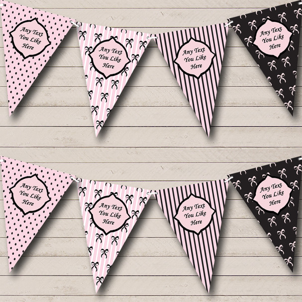 Bows Spots French Pink Black Custom Personalised Hen Do Night Party Flag Banner Bunting