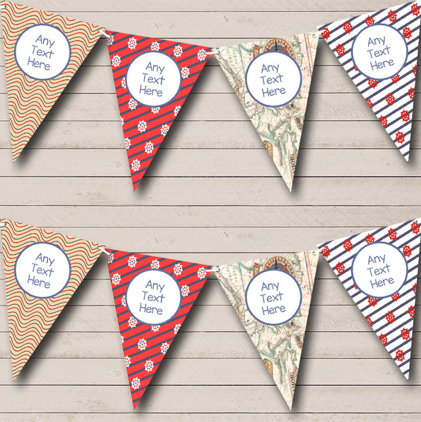 Red Map Vintage Nautical Sailing Beach Seaside Themed Custom Personalised Flag Banner Bunting