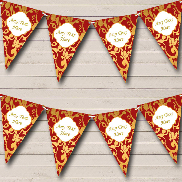 Regal Deep Red And Gold Vintage Damask Custom Personalised Retirement Party Flag Banner Bunting