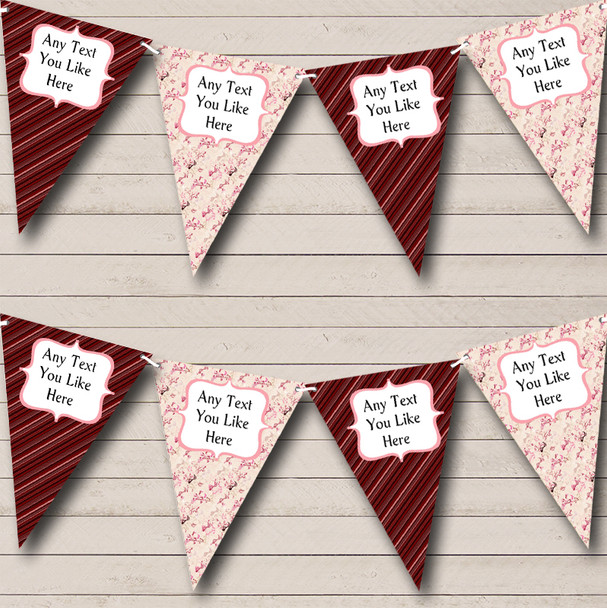 Pinks Stripy Shabby Chic Custom Personalised Retirement Party Flag Banner Bunting