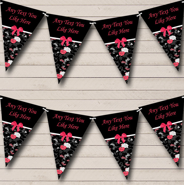 Black & Pink Shabby Chic Vintage Custom Personalised Retirement Party Flag Banner Bunting