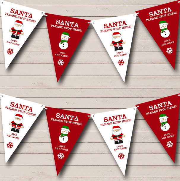 Red White Santa Please Stop Here Custom Personalised Christmas Decoration Flag Banner Bunting