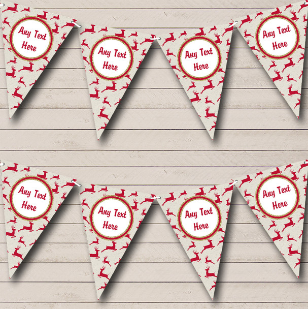 Red Reindeers Custom Personalised Christmas Flag Banner Bunting