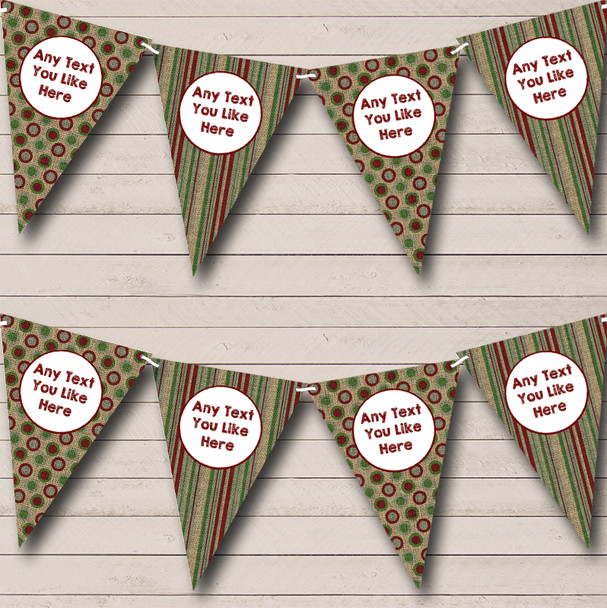 Hessian Effect Red & Green Stripes Custom Personalised Christmas Decoration Flag Banner Bunting