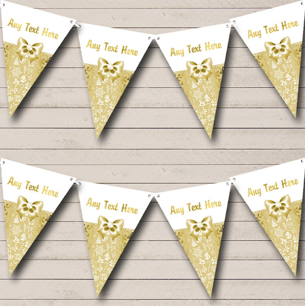 Gold And White Bow Custom Personalised Christmas Flag Banner Bunting