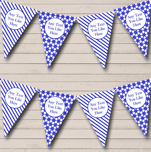 Blue & White Stripes Snowflakes Custom Personalised Christmas Decoration Flag Banner Bunting