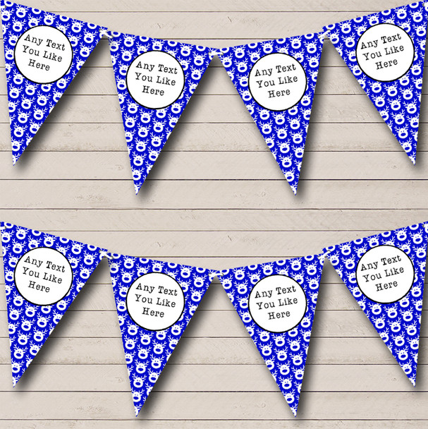 Blue & White Reindeer Faces Custom Personalised Christmas Decoration Flag Banner Bunting