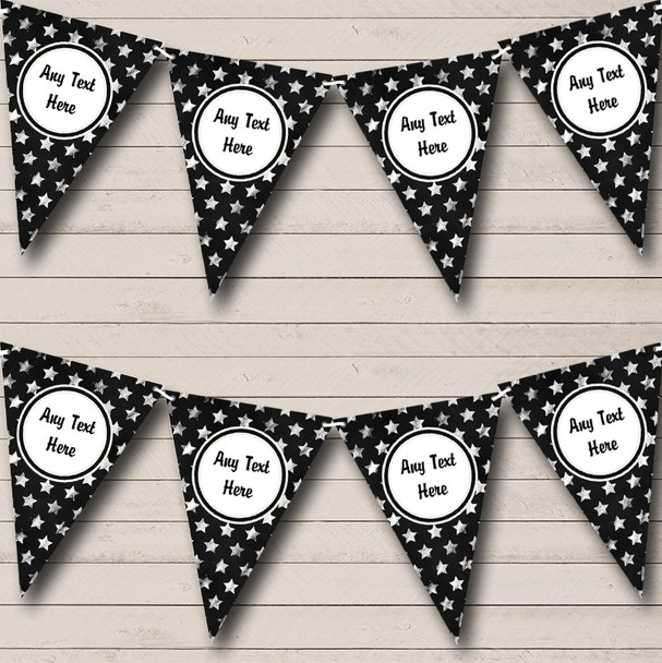 Black With Silver Stars Custom Personalised Christmas Flag Banner Bunting