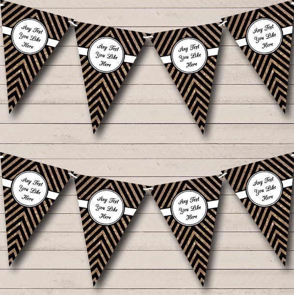 Black And Copper Gold Glitter Chevrons Custom Personalised Christmas Party Flag Banner Bunting