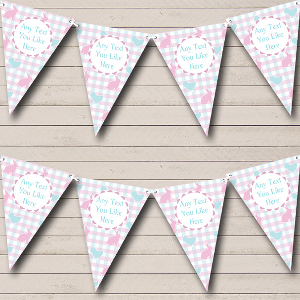 Pink Blue Easter Chick Bunny Custom Personalised Easter Party Flag Banner Bunting
