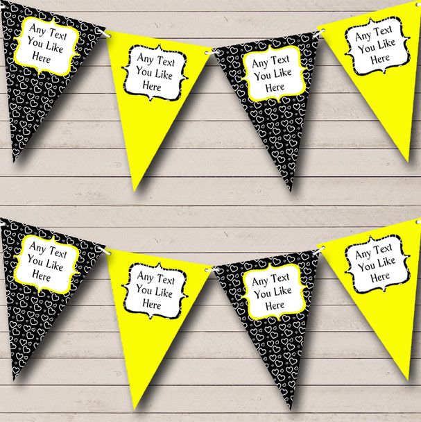 Yellow And Black Hearts Custom Personalised Valentine's Party Flag Banner Bunting