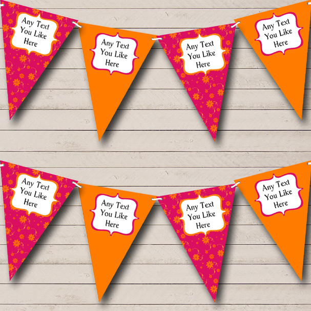 Pink And Orange Custom Personalised Shabby Chic Garden Tea Party Flag Banner Bunting
