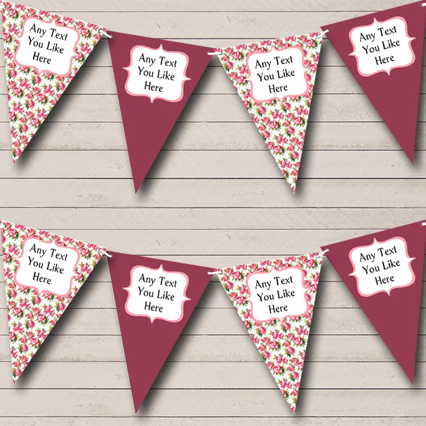 Vintage Shabby Chic Pink Rose Custom Personalised Wedding Venue or Reception Flag Banner Bunting