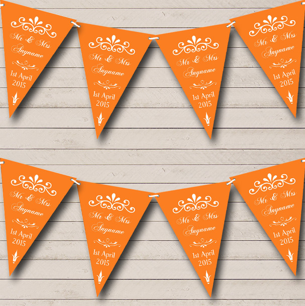 Vintage Regal Orange Custom Personalised Wedding Venue or Reception Flag Banner Bunting