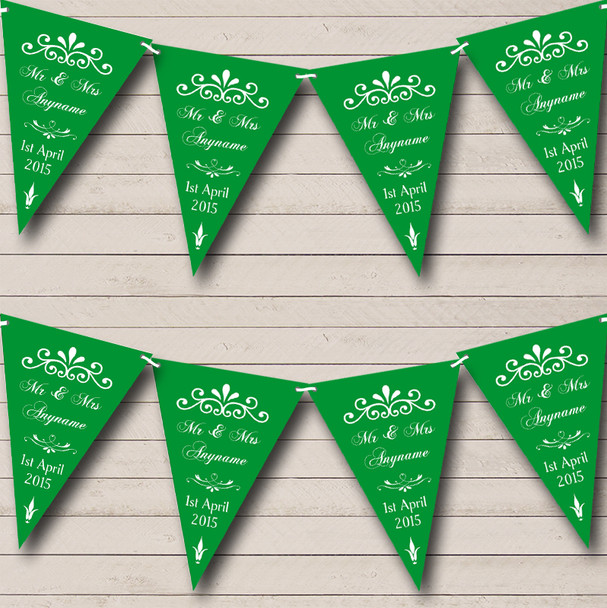 Vintage Regal Green Custom Personalised Wedding Venue or Reception Flag Banner Bunting