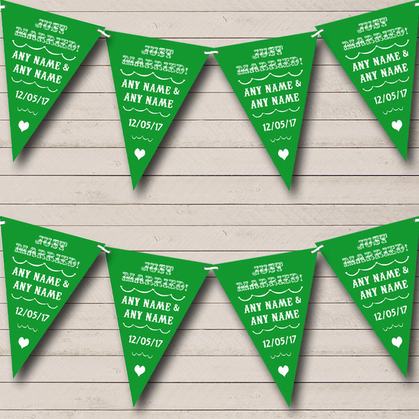 Vintage Just Married Green Custom Personalised Wedding Venue or Reception Flag Banner Bunting