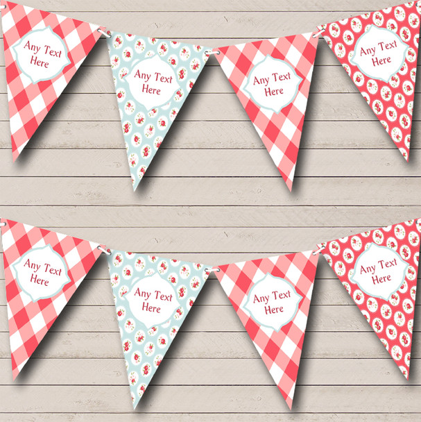 Tea Party Shabby Chic Vintage Rose Garden Check Custom Personalised Wedding Flag Banner Bunting