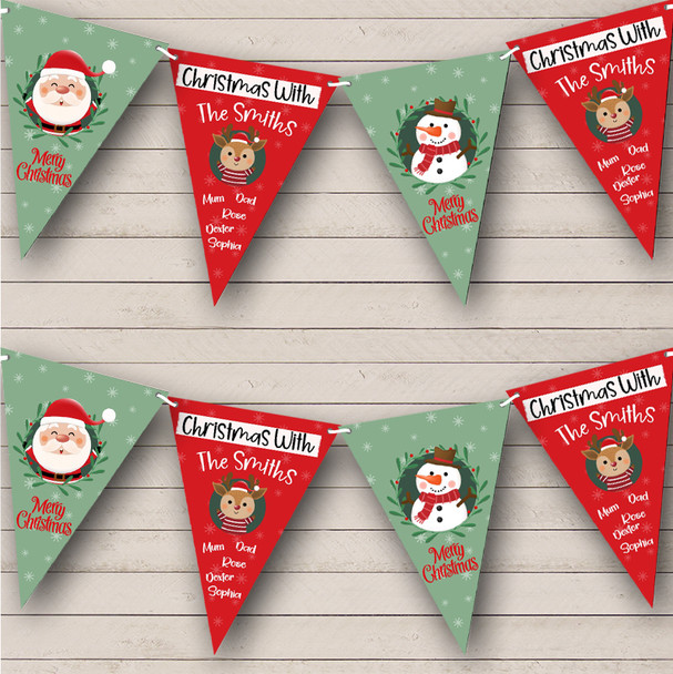 Green And Red Santa Snowman Personalised Christmas Banner Decoration Bunting