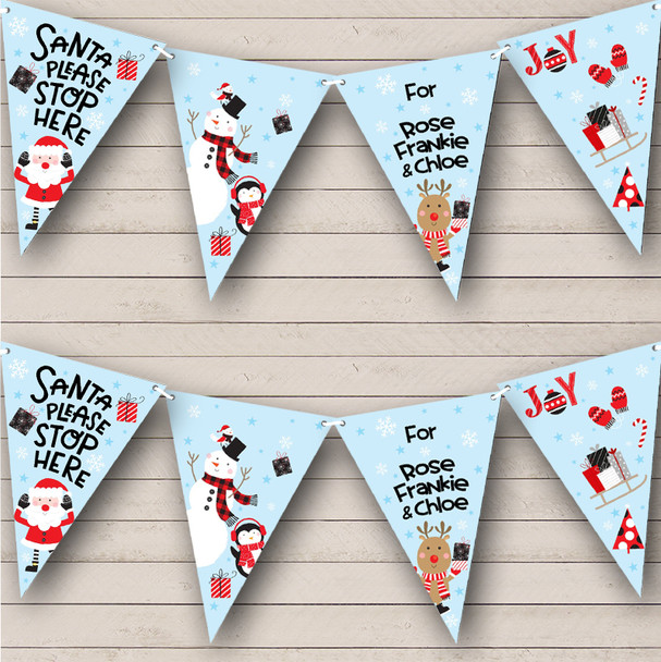 Santa Stop Here Blue Santa Claus Personalised Christmas Decoration Bunting