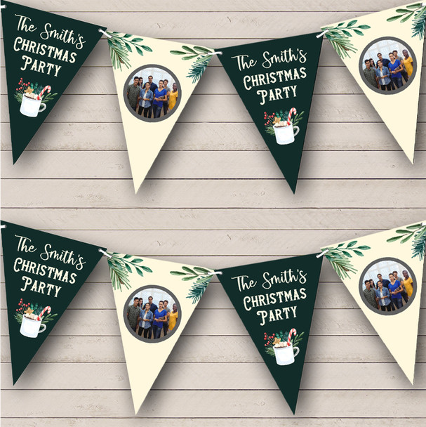 Christmas Party Photo Hot Chocolate Green Personalised Christmas Bunting