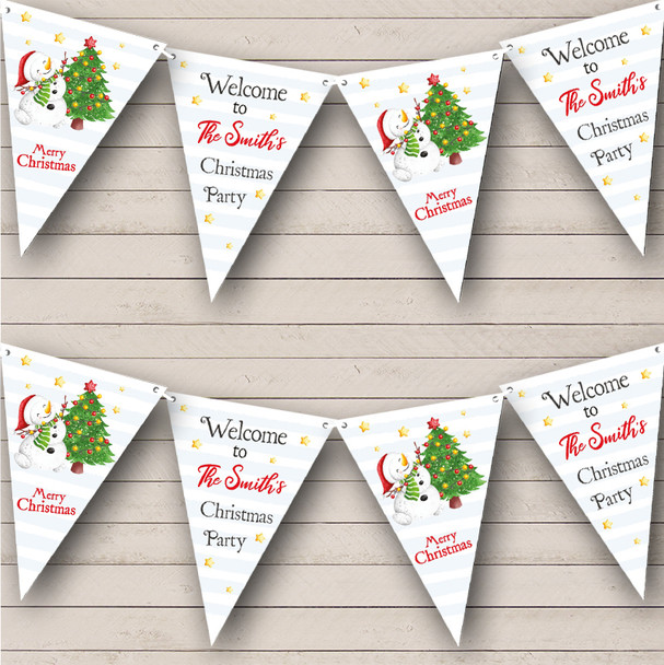 Watercolour Happy Snowman Christmas Tree Personalised Christmas Bunting