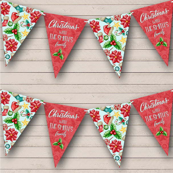 Red Christmas Floral Personalised Christmas Banner Decoration Bunting