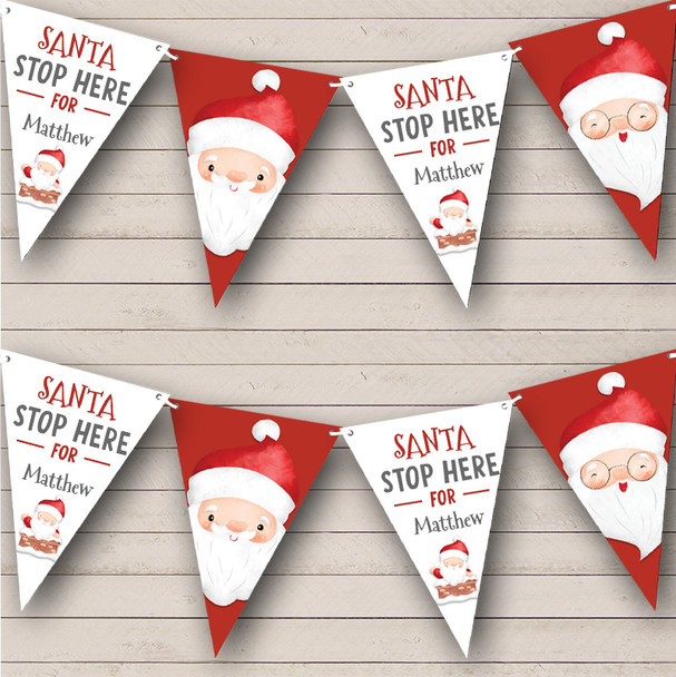Santa Stop Here Face Personalised Christmas Banner Decoration Bunting