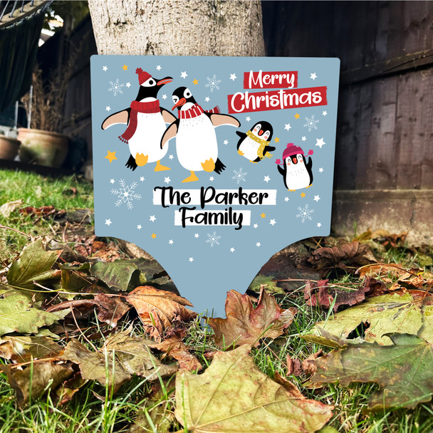 Penguin Personalised Decoration Christmas Outdoor Garden Stake Sign