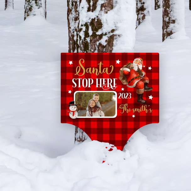 Santa Stop Here Photo Red Personalised Decoration Christmas Outdoor Garden Sign