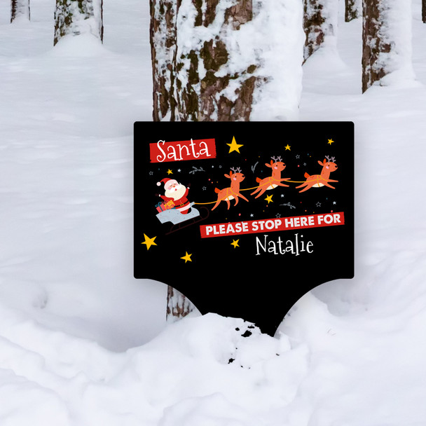Santa Stop Here Sleigh Reindeer Personalised Decor Christmas Outdoor Garden Sign