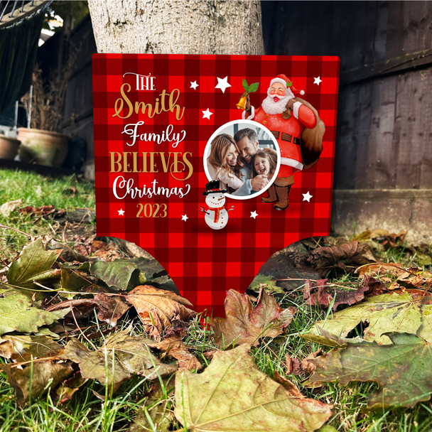 Believes Photo Red Pattern Personalised Decoration Christmas Outdoor Garden Sign