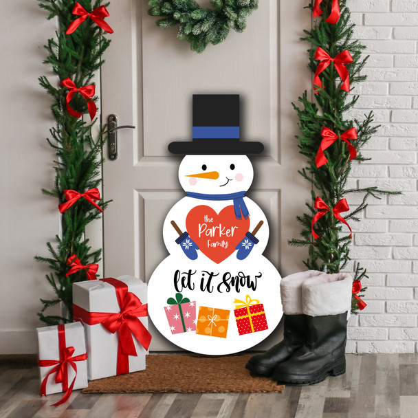 Holding Heart Presents Personalised Snowman Decor Christmas Indoor Outdoor Sign