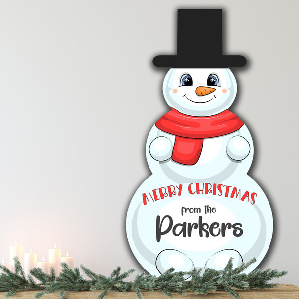 Red Scarf Personalised Snowman Decoration Family Christmas Indoor Outdoor Sign