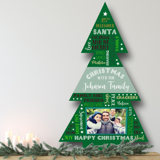 Text Photo Green Personalised Tree Decoration Christmas Indoor Outdoor Sign