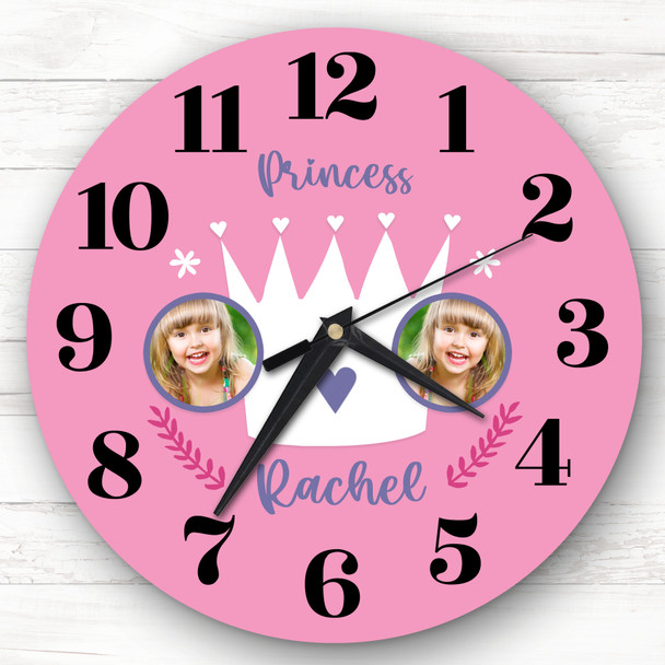 Girls Pink Princess Crown Photo Custom Gift Personalised Clock