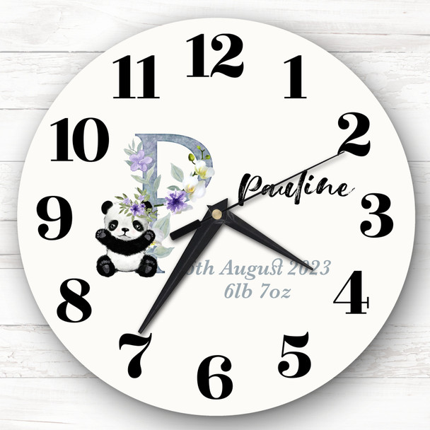 Baby Floral Watercolour Animal Alphabet Letter P Gift Personalised Clock