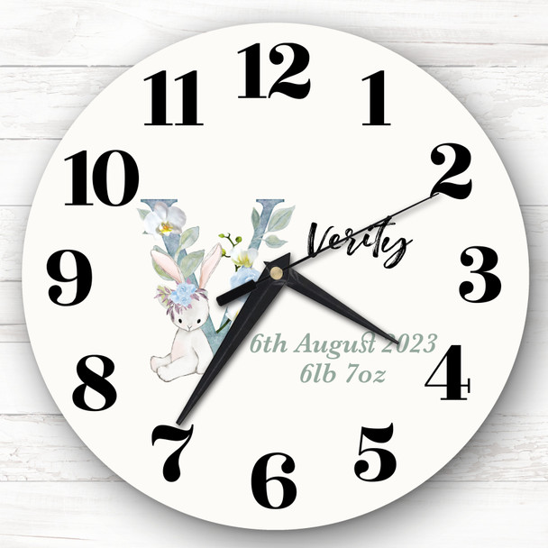 Baby Floral Watercolour Animal Alphabet Letter V Gift Personalised Clock