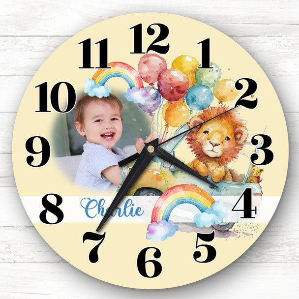 Lion Rainbow Photo Baby Boy Girl Nursery Yellow Gift Personalised Clock