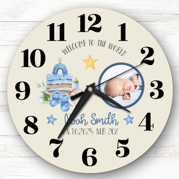 New Baby Boy Photo Blue Neutral Personalised Gift Personalised Clock