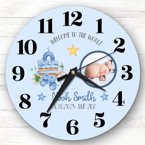 New Baby Boy Photo Blue Personalised Gift Personalised Clock