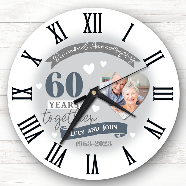 60th Wedding Anniversary Diamond Photo Personalised Gift Personalised Clock