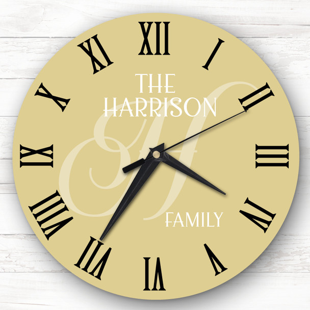 Mustard Yellow Family Name Initial Personalised Gift Personalised Clock