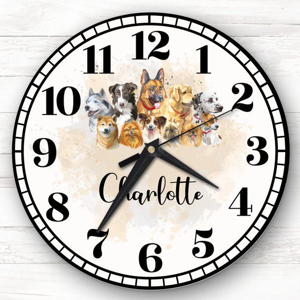 Watercolour Dogs Puppies Dog Lover Personalised Gift Personalised Clock