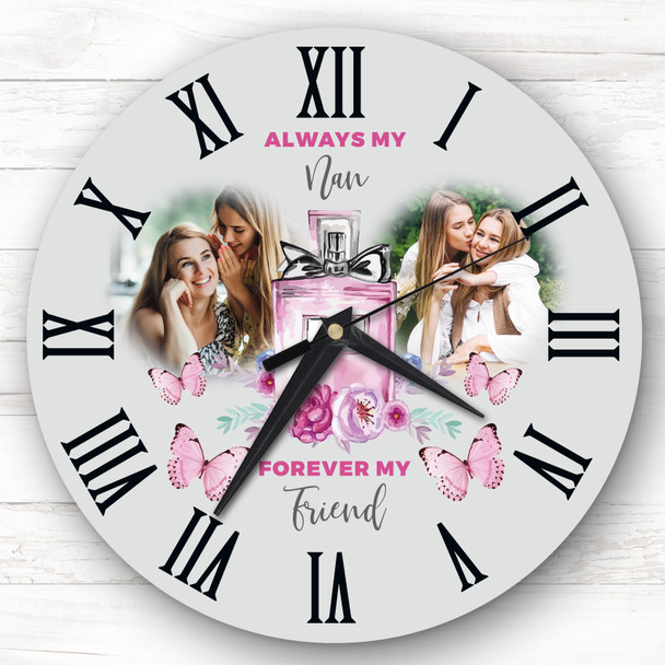 Nan Photo Perfume Flowers Grey Personalised Gift Personalised Clock
