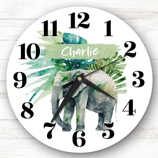 Elephant Jungle Green Leaves Personalised Gift Personalised Clock