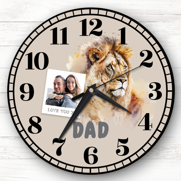 Dad Lion Photo Neutral Personalised Gift Personalised Clock