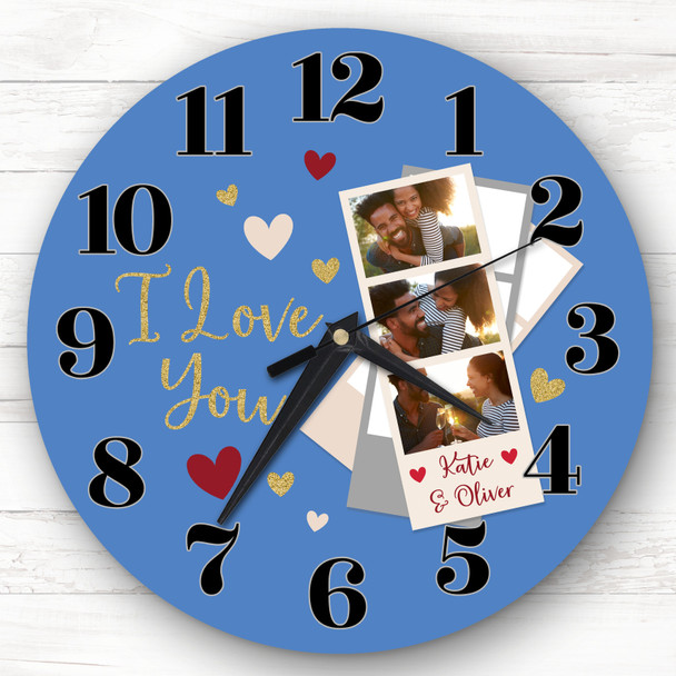 I Love You Photo Blue Couple Valentine's Day Gift Anniversary Personalised Clock