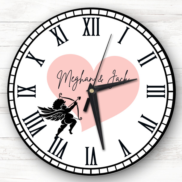 Silhouette Cupid Pink Love Anniversary Valentine's Day Gift Personalised Clock