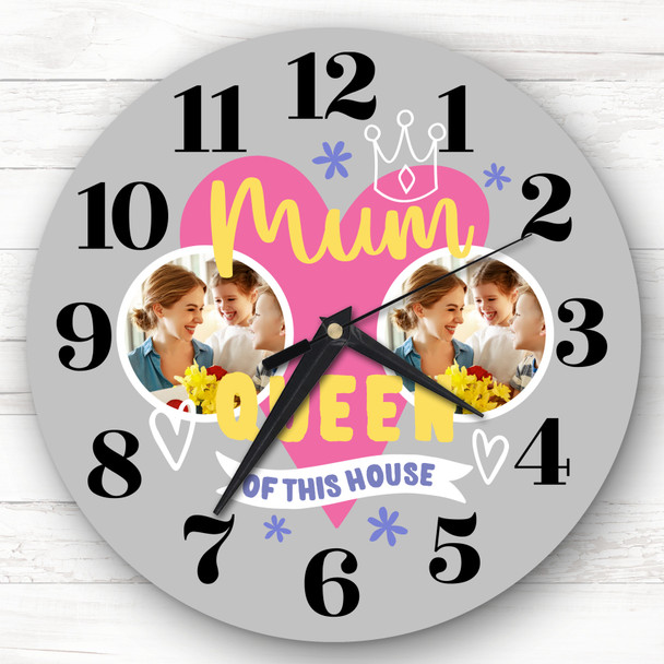 Queen Of This House Grey Photo Mother's Day Birthday Gift Personalised Clock